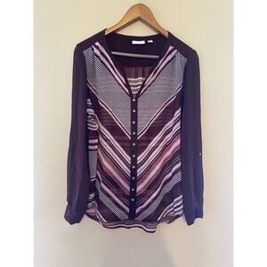 New York & Company Women’s Burgundy Sheer Blouse Size Medium